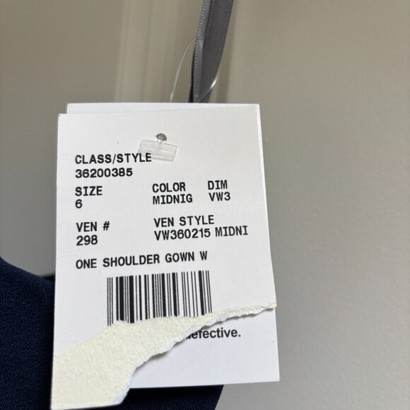 Vera Wang White One Shoulder Dress with Satin Sash - Navy Blue - Size 6 - Picture 4 of 6